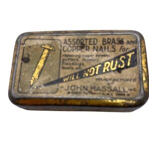 VTG John Hassall Brass Copper Nails Tin Box For Repairing Screens Gutters Boats